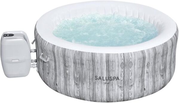 399ff7c1fefb4c46a03845911a166a8c Bestway SaluSpa Fiji AirJet Large Round 2 to 4 Person Inflatable Hot Tub Portable Outdoor Spa with 120 AirJets and EnergySense Cover, Grey