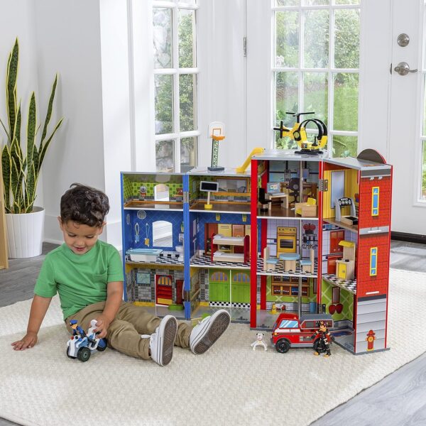 39e6b4e66a1d4ace9f5e242a127ecf48 Wooden play set, 3 levels, with 26 accessories, folds for storage