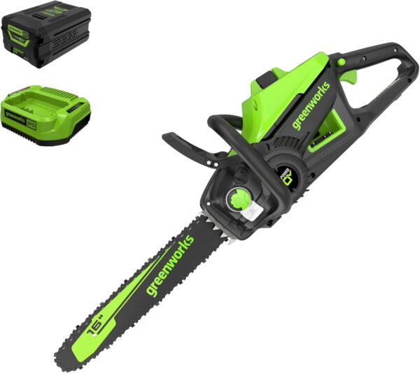 3a12bb54ab474c3ba978b6957a3a0fda 40V 16" Brushless Cordless Chainsaw, 4.0Ah Battery and Charger Included