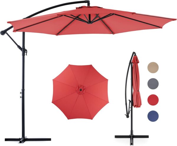 3a175798324247f5a91abc80cd5d3484 9.8FT Offset Patio Umbrella Hanging Cantilever Umbrella Outdoor Sun Shade with Easy Tilt Adjustment, 8 Ribs, UV Protection for Backyard, Lawn, Garden and Pool, Blue