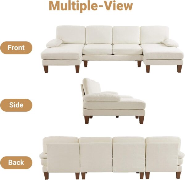 3a54990da823417abf3d266937ebd969 110" Sectional Couches for Living Room,U Shaped Couch with Double Chaise, 4-Seat Sofa Set with Chenille Fabric for Home Furniture,Beige