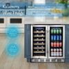 24 inch Wine Cooler, 46 Bottle - Dual Zone Built-in or Freestanding Fridge with Stainless Steel Reversible Glass Door, for Home, Kitchen, or Office.