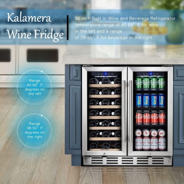 3a5576cbad1b4abca88ca8e959c4d622 24 inch Wine Cooler, 46 Bottle - Dual Zone Built-in or Freestanding Fridge with Stainless Steel Reversible Glass Door, for Home, Kitchen, or Office.