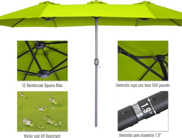 3a72dca7ee814ac1be46cbb574d595c3 15ft Patio Umbrella with Solar Lights, Large Double Umbrella Outdoor, Rectangle 180''x106'' Umbrellas with 156 PCS LED Lights and Crank Handle for Backyard Deck Pool Shade in Black(1.9" Pole)