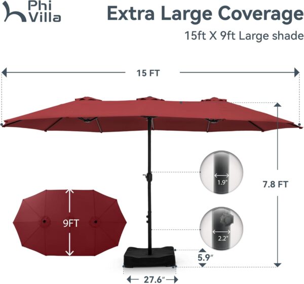 3a919772a7cf4ee2a72d22ad95ddd4bc 15ft Patio Umbrella Double-Sided Outdoor Market Extra Large Umbrella with Crank, Umbrella Base Included (Dark Red)