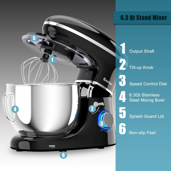 3ab0ebf9c0aa4e9e9a2661a9b993f02f 6.3Qt Electric Tilt-Head Food Stand Mixer 6 Speed 660W - 6.3 Quart Black