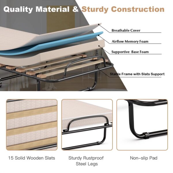 Costway Portable Folding Bed with Memory Foam Mattress Rollaway Cot Beige Made in Italy