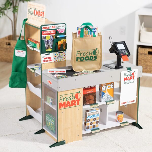 Melissa & Doug Fresh Mart Grocery Store Play Food and Role Play Companion Set