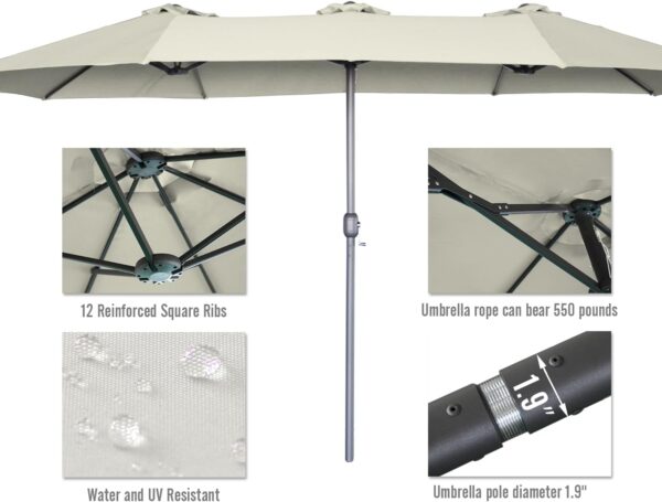 3b2bfce4142c45ff9be70837bc7c21b5 15ft Patio Umbrella with Solar Lights, Large Double Umbrella Outdoor, Rectangle 180''x106'' Umbrellas with 156 PCS LED Lights and Crank Handle for Backyard Deck Pool Shade in Black(1.9" Pole)
