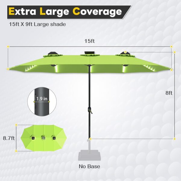 3b386bcce1cb4b0e99dda89860888643 15ft Patio Umbrella with Solar Lights, Large Double Umbrella Outdoor, Rectangle 180''x106'' Umbrellas with 156 PCS LED Lights and Crank Handle for Backyard Deck Pool Shade in Black(1.9" Pole)