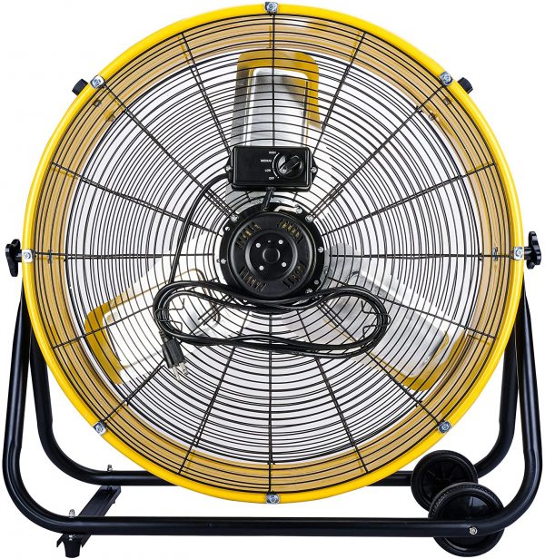 3b47bfc8197e443596d3e61d45fbd0c4 24 Inch Grade UL Listed High Velocity Movement Heavy Duty Drum 3 Speed Air Circulator Fan 7800 CFM Industrial, Commercial, Residential, and Greenhouse Use, Yellow