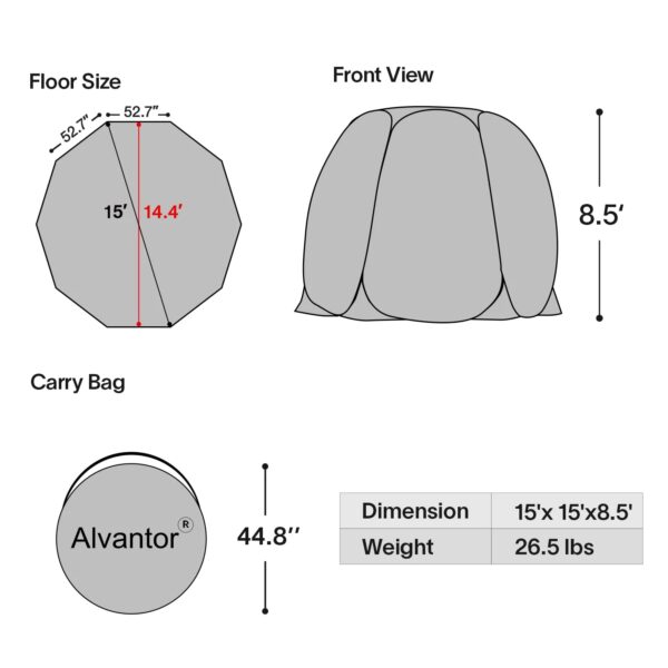 Alvantor Screen House Room Camping Tent Outdoor Canopy Dining Gazebo Pop Up Sun Shade Shelter 10 Mesh Walls Not Waterproof Beige 15'x15'