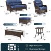 Outdoor Swivel Rocker Patio Chairs with 6-Inch Thick Cushions and Side Table, 3PCS High Back Wicker Patio Furniture Set for Porch, Balcony, Deck and Yard in Blue
