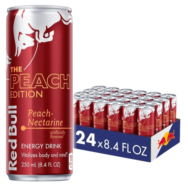 3b9a3bb559174aa0b55b76eb720fc279 Red Bull Peach Edition Energy Drink, Peach Nectarine, with 80mg Caffeine plus Taurine & B Vitamins, 8.4 Fl Oz, 6 Packs of 4 Cans (Pack of 24)