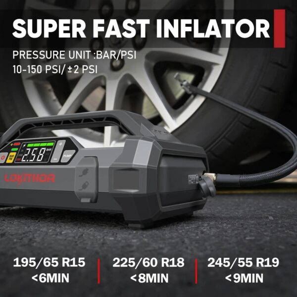 3bdccff6d50241bb9c1126b2bb03ff30 Starter with Air Compressor, 1500Amp 12V Portable Car Battery Booster Pack for Upto 7.0L Gas or 4.5L Diesel, 150 PSI Tire Inflator with Digital Screen, 24 Months Ultra-Long Standby
