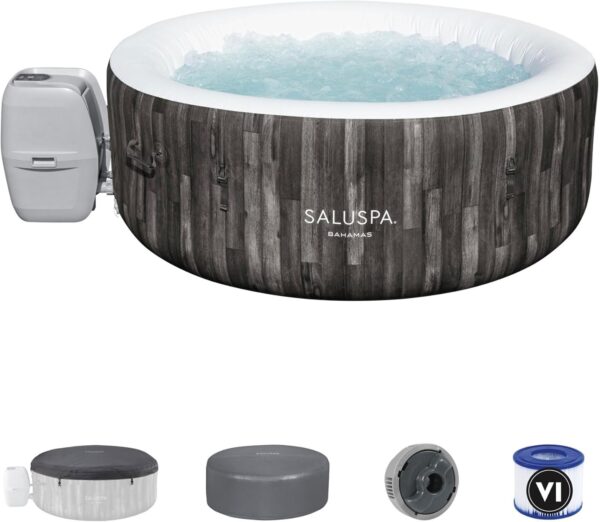 3bf2efbc095b431390b59100c685ba06 Bestway SaluSpa Fiji AirJet Large Round 2 to 4 Person Inflatable Hot Tub Portable Outdoor Spa with 120 AirJets and EnergySense Cover, Grey