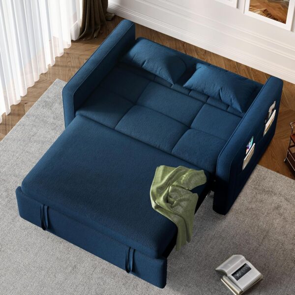 3c10ccdbb28f4fc79c873e307d93edae 3-in-1 Convertible Sofa Bed, 55" Sleeper Sofa with Pull-Out Bed, Cat-Scratch-Proof Fabric Futon Couch with Adjustable Backrest and Side Pocket, Loveseat for Living Room Apartment, Grey