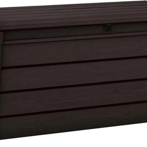 120 Gallon Weatherproof Backyard Deck Box Outdoor Patio Furniture, Lockable Patio Storage Container & Pool Accessory Organizer, Brown