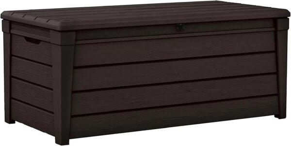 3c6d3b6547884d6f8d8c93f295938c07 120 Gallon Weatherproof Backyard Deck Box Outdoor Patio Furniture, Lockable Patio Storage Container & Pool Accessory Organizer, Brown