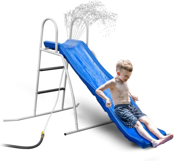 3ca746111fe44f039a047bf11f77369d XDP Recreation 6 Foot Water Wave Slide with Built In Adjustable Sprinkler, Freestanding with Ground Pad and Hose Extension for Lawn Fun, Ages 3 to 8