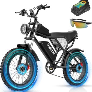 Electric Bike for Adults Q20, 2000/1500W, 37/30MPH,52V 40AH,48V/20AH E-Bike,30-180 Miles Electric Motorcycle, 20" Fat Tire Dirt Bike, UL2849 All Terrain for Mountains, Snow, Sand, Road
