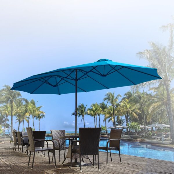 3d510dcabdb84645b9cbd560f20c2edb 15ft Patio Umbrella with Solar Lights, Large Double Umbrella Outdoor, Rectangle 180''x106'' Umbrellas with 156 PCS LED Lights and Crank Handle for Backyard Deck Pool Shade in Black(1.9" Pole)