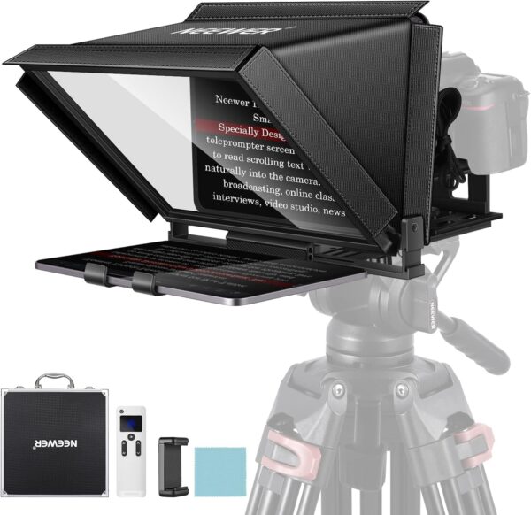 3dde05f5a7994c77986674e43d3ec3ab Neewer X12 Aluminum Alloy Teleprompter for iPad Tablet Smartphone DSLR Cameras with Remote Control