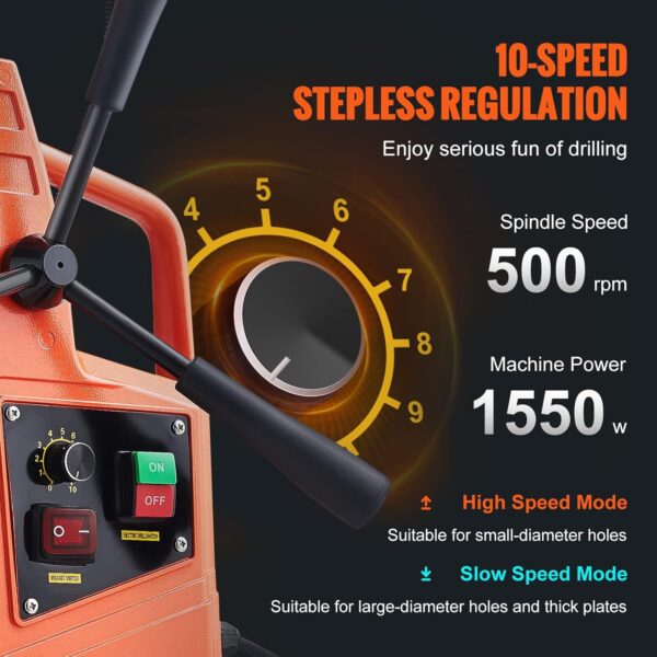 3e2ac960c7ad455a88d7e9aba24bedc0 Mag Drill Press, 1550W 2" Boring Diameter, 2922lbf Power Magnetic Drill, 500 PRM, 10-Speed, Electric Drilling Machine for Metal Surface, Industrial and Home Improvement