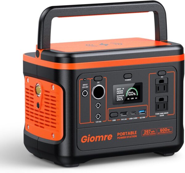 3e8a6a66c172429fba167ddfd8e9ea53 Portable Power Station, 297Wh Backup Lithium Battery Generator with 600W AC Output and 100W Fast Charging, Solar Generator for Outdoors Camping, Travel Emergency, Home Blackout