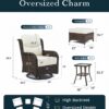 Outdoor Swivel Rocker Patio Chairs with 6-Inch Thick Cushions and Side Table, 3PCS High Back Wicker Patio Furniture Set for Porch, Balcony, Deck and Yard in Blue