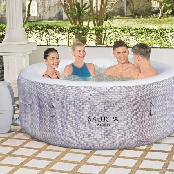 3f7a091fbf62484aad26fe9e816f4e57 SaluSpa Fiji AirJet Large Round 2 to 4 Person Inflatable Hot Tub Portable Outdoor Spa with 120 AirJets and EnergySense Cover, Grey
