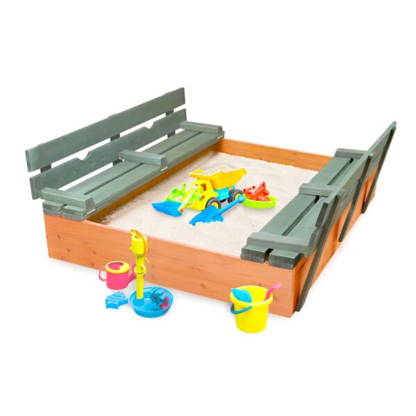 Badger Basket Covered Convertible Cedar Sandbox with Two Bench Seats - Natural/Green