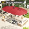 15ft Patio Umbrella with Solar Lights, Large Double Umbrella Outdoor, Rectangle 180''x106'' Umbrellas with 156 PCS LED Lights and Crank Handle for Backyard Deck Pool Shade in Black(1.9" Pole)