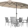 15ft Patio Umbrella with Solar Lights, Large Double Umbrella Outdoor, Rectangle 180''x106'' Umbrellas with 156 PCS LED Lights and Crank Handle for Backyard Deck Pool Shade in Black(1.9" Pole)