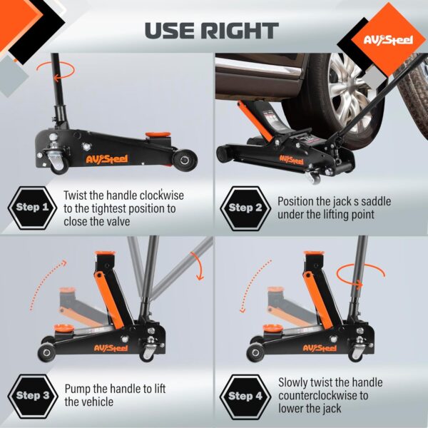 3 Ton Heavy Duty Hydraulic Floor Jack for Car (6600 lbs) With Single Piston Pump, Quick Lift, Lifting Range 5.5'' to 18.5''