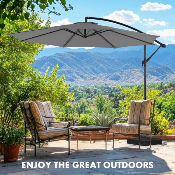 41db59395bc14564aff1529bb7e4e307 9.8FT Offset Patio Umbrella Hanging Cantilever Umbrella Outdoor Sun Shade with Easy Tilt Adjustment, 8 Ribs, UV Protection for Backyard, Lawn, Garden and Pool, Blue