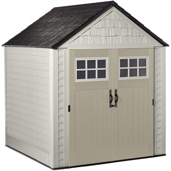 41faa1819cce4efe81ccde17b8adab9e Rubbermaid 7×7 Ft Durable Weather Resistant Resin Outdoor Garden Storage Shed with Windows and Utility Hooks, Sand