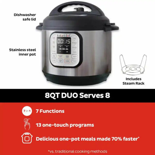 4222d4f3e1a94c8f9426c302d7588fa1 Instant Pot 8 qt. Stainless Steel Duo Electric Pressure Cooker