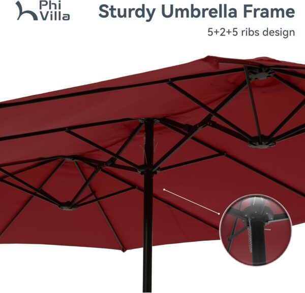 430973d3b4134d209b654a4f486c1802 15ft Patio Umbrella Double-Sided Outdoor Market Extra Large Umbrella with Crank, Umbrella Base Included (Dark Red)