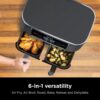 DZ401 Foodi 10 Quart 6-in-1 DualZone XL 2-Basket Air Fryer with 2 Independent Frying Baskets, Match Cook & Smart Finish to Roast, Broil, Dehydrate for Quick, Easy Family-Sized Meals, Grey