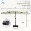 15ft Double Sided Patio Umbrella with Solar Lights, Outdoor Large Umbrellas with Crank Handle and 36 LED Lights, Rectangular Market Umbrella with Base Included for Deck Pool Shade