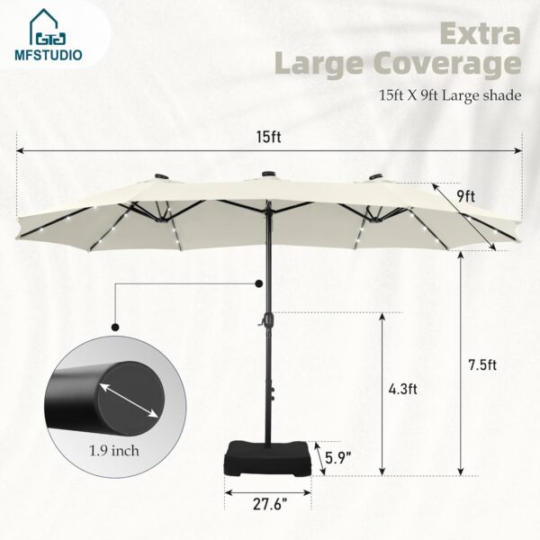 434ee8d4a6a14335825dd2c2ff9bb97b 15ft Double Sided Patio Umbrella with Solar Lights, Outdoor Large Umbrellas with Crank Handle and 36 LED Lights, Rectangular Market Umbrella with Base Included for Deck Pool Shade
