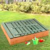 Badger Basket Covered Convertible Cedar Sandbox with Two Bench Seats - Natural/Green