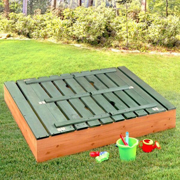 Badger Basket Covered Convertible Cedar Sandbox with Two Bench Seats - Natural/Green