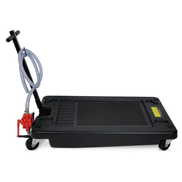 4387256c1cb04215a4384f9a941e2cb4 Oil Drain Container 17 Gallon w/Pump Hose Low Profile Car Drainer
