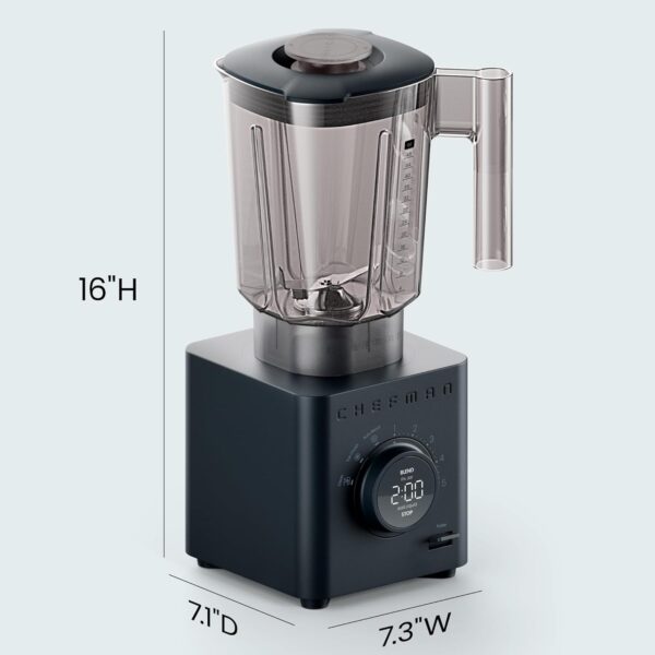 43a8c5d860d64b52b2f74652a8c9570a Chefman Obliterator 48 oz Countertop Blender for Smoothies, 1380W Motor to Crush Ice, Nuts, and Frozen Fruit with Stainless Steel Blade, Auto Blend Function, Includes 20 oz Travel Jar - Midnight