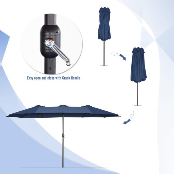 43b2ff3d610945c2830ae013458541a8 15ft Patio Umbrella with Solar Lights, Large Double Umbrella Outdoor, Rectangle 180''x106'' Umbrellas with 156 PCS LED Lights and Crank Handle for Backyard Deck Pool Shade in Black(1.9" Pole)