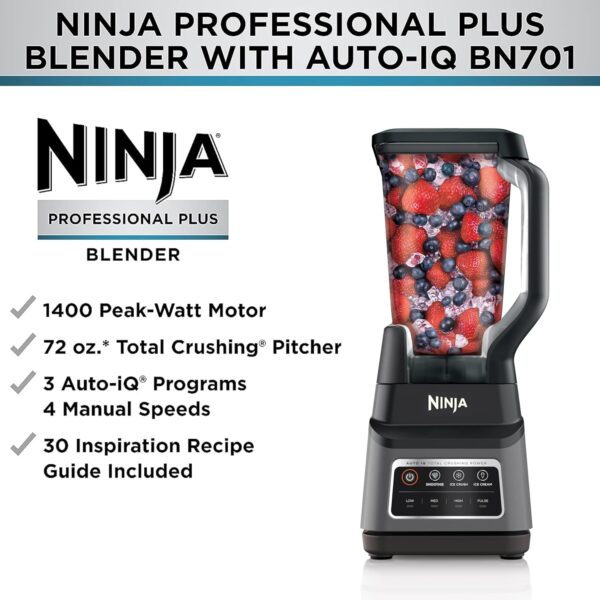 43b399033ed241de87a9b5d272f88823 BN801 Professional Plus Kitchen System, 1400 WP, 5 Functions for Smoothies, Chopping, Dough & More with Auto IQ, 72-oz.* Blender Pitcher, 64-oz. Processor Bowl, (2) 24-oz. To-Go Cups, Grey