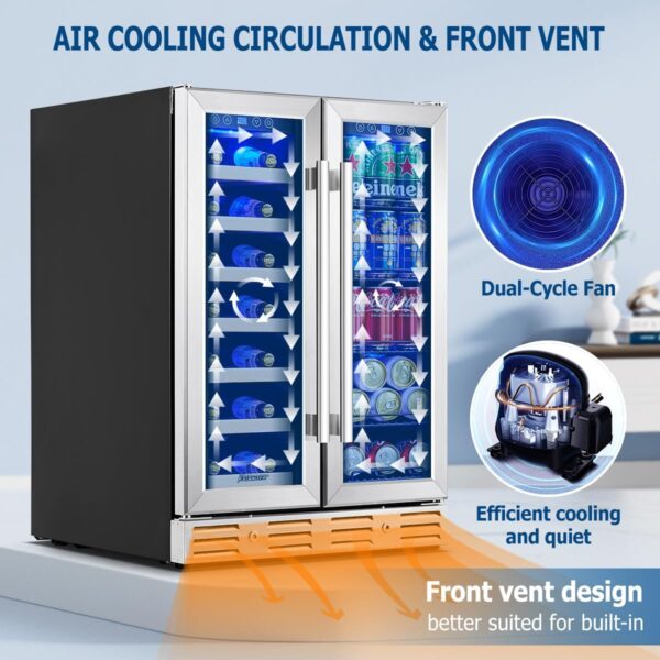 43f4795e25e749659f0e349845223726 24 inch Wine Cooler, 46 Bottle - Dual Zone Built-in or Freestanding Fridge with Stainless Steel Reversible Glass Door, for Home, Kitchen, or Office.