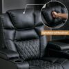 Power Home Theater Seating Set of 3, Brown Faux Leather Electric Recliner Chair with Powered Headrest, Dual Motors Movie Reclining Chairs with LED Lights,USB Port,Cup Holders, Hidden Arm Storage